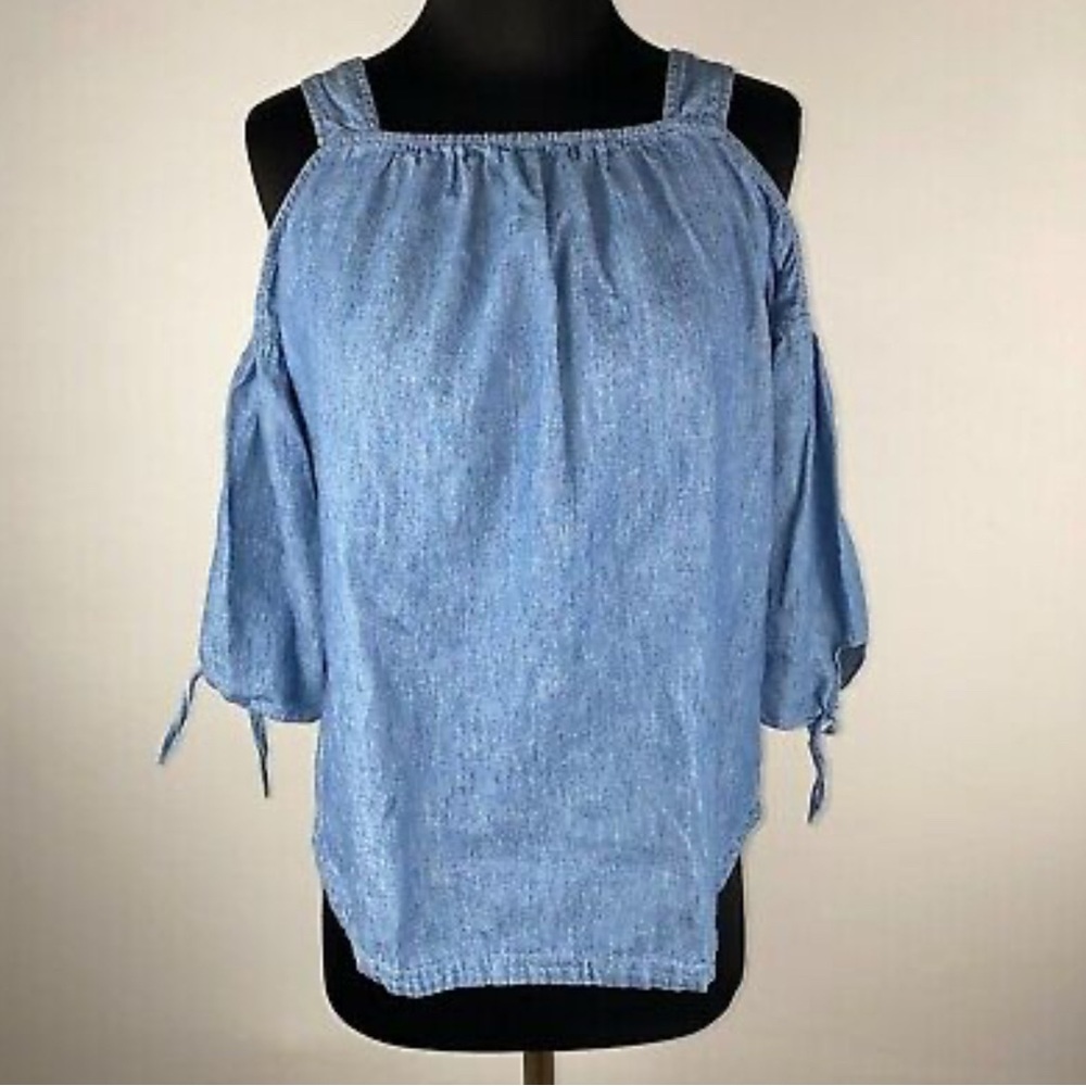 Madewell Indigo Blue Cold Shoulder 3/4 Sleeve Cut Out Blouse Medium